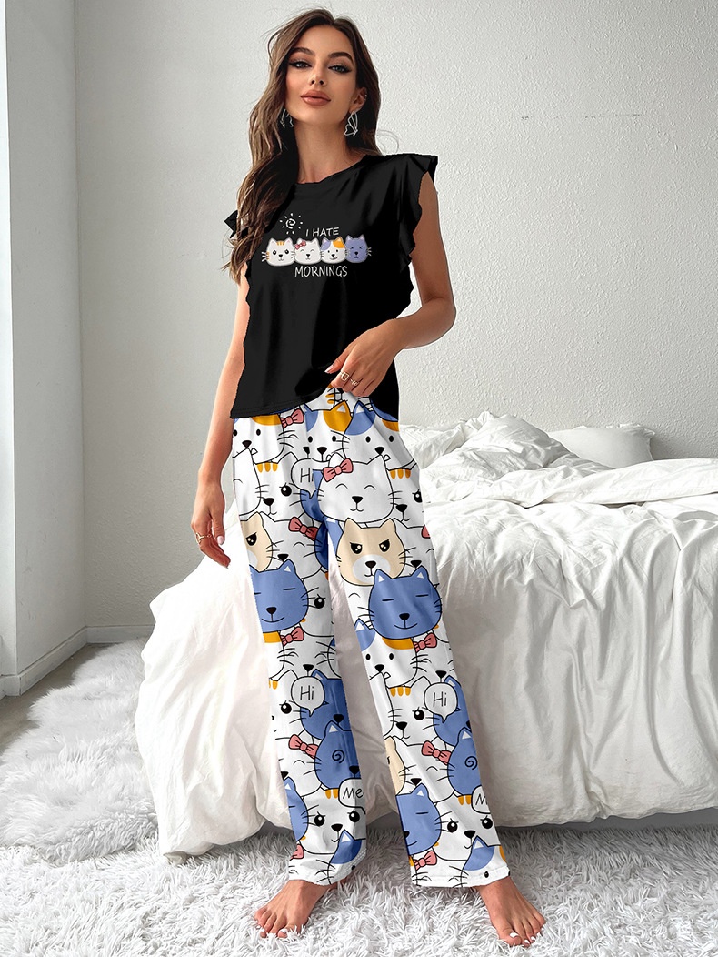 ChicShe 2024 New Cross-Border European And American Style Short Sleeve T-Shirt Long Pants Women's Pajamas Casual Comfortable_voghion.com