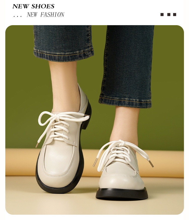 Mocassini in vera pelle con suola spessa 2024, nuovi modelli primaverili in stile britannico, scarpe basse versatili con tacco grosso e lacci per donna_voghion.com