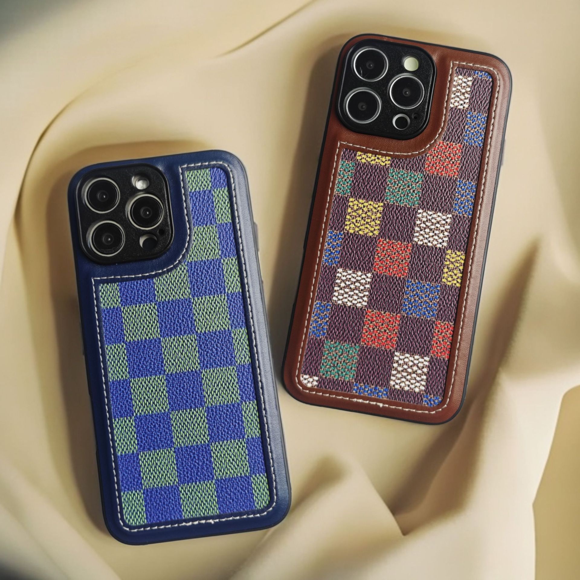 Étui de téléphone TechGlobe anti-chute, protection intégrale, compatible avec iPhone 16, motif à carreaux, vente en gros directement du fabricant_voghion.com