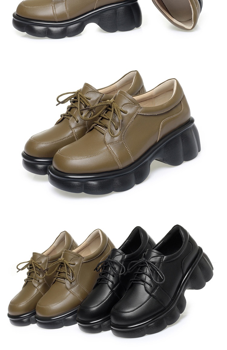 Mocassins femininos genuínos de sola grossa, estilo britânico, com salto baixo e cadarço, modelo primavera/outono 2024._voghion.com