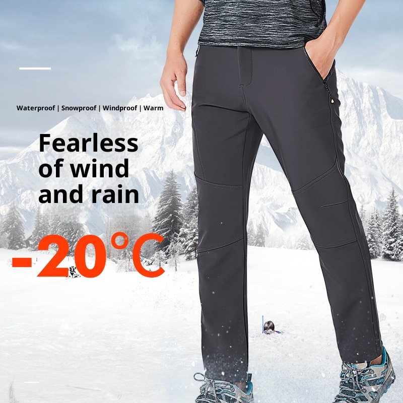 001 Soft Shell Softshell Men Women Fleece-Lined Ski Thickened Warm Outdoor Fleece Hiking Pants_voghion.com