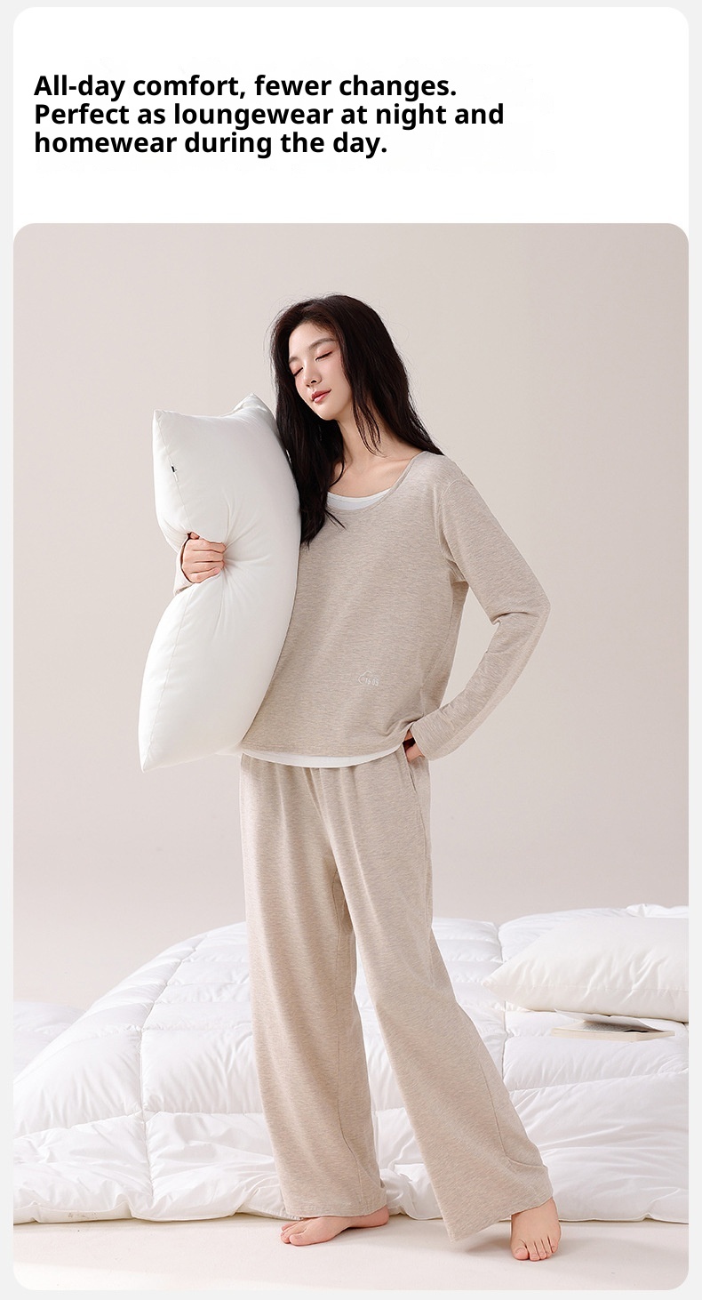 ChicShe Women's Pajamas Wih Ches Pads, Spring And Auumn Modal Thin Long Sleeve New Casual Two-Piece Pullover Homewear_voghion.com