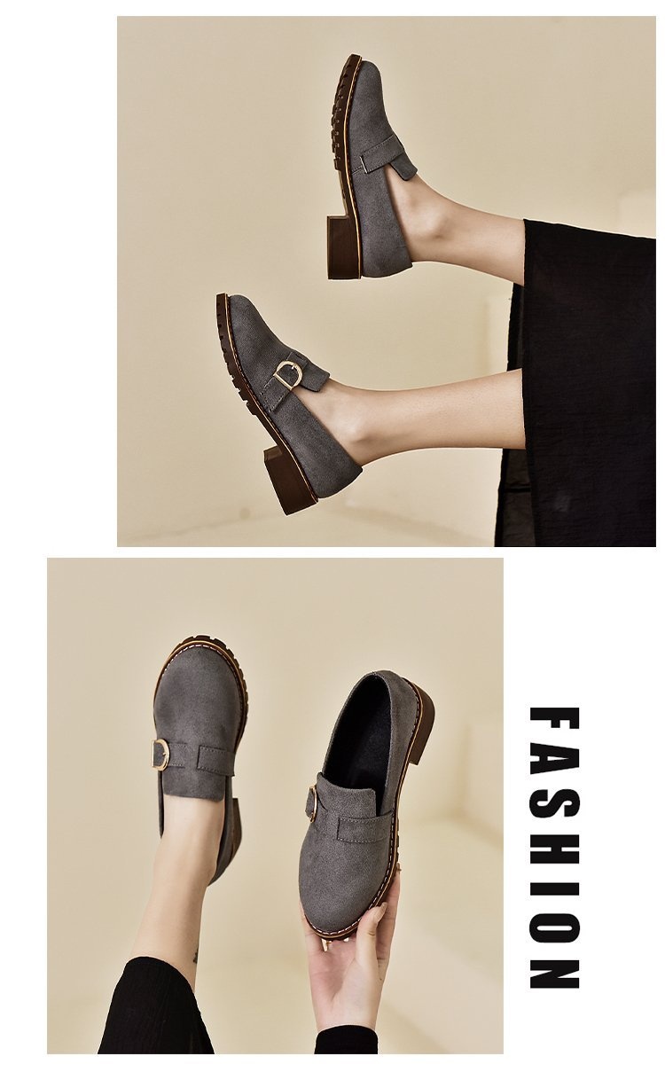 Plus size loafers voor vrouwen 2024 lente nieuwe mode riem gesp instappers suède oppervlak vierkante hak moeder schoenen_voghion.com