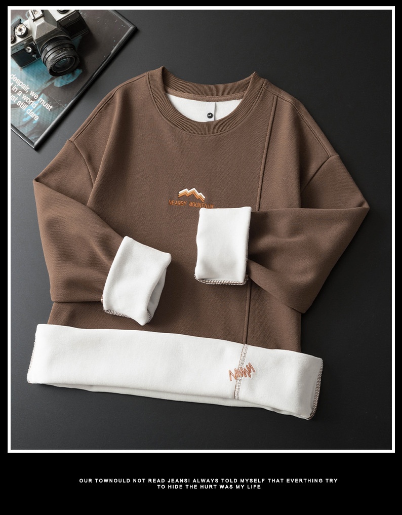 Felpa invernale imbottita con fodera in pile Anyang per uomo 2024, nuovo strato di base con scollo rotondo, calda e casual da uomo_voghion.com