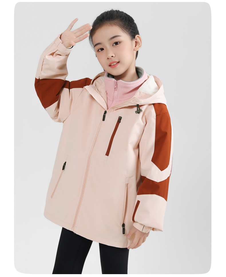 001 Children's Softshell Jacket Pants Set For Boys And Girls, Fleece-Lined, Waterproof, Windproof, Warm Three-Piece Outfit_voghion.com