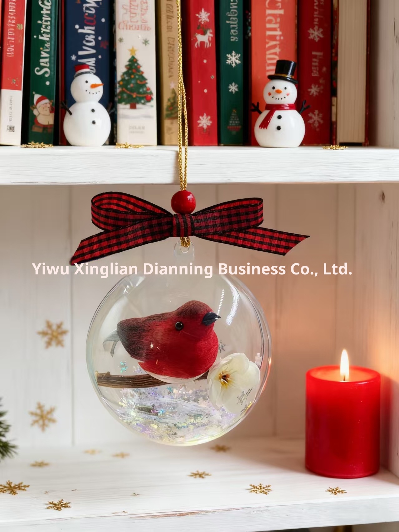 Lillian Cross-Border Tree Ornaments Transparent 3D Red Simulation Robin Bird Decoration Ball Christmas_voghion.com