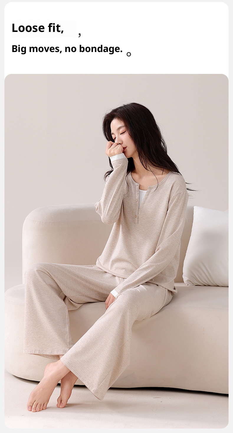 ChicShe 2025 New Women's Pajamas With Chest Pads Modal Cotton Long Sleeve Spring And Autumn Simple Homewear Set_voghion.com