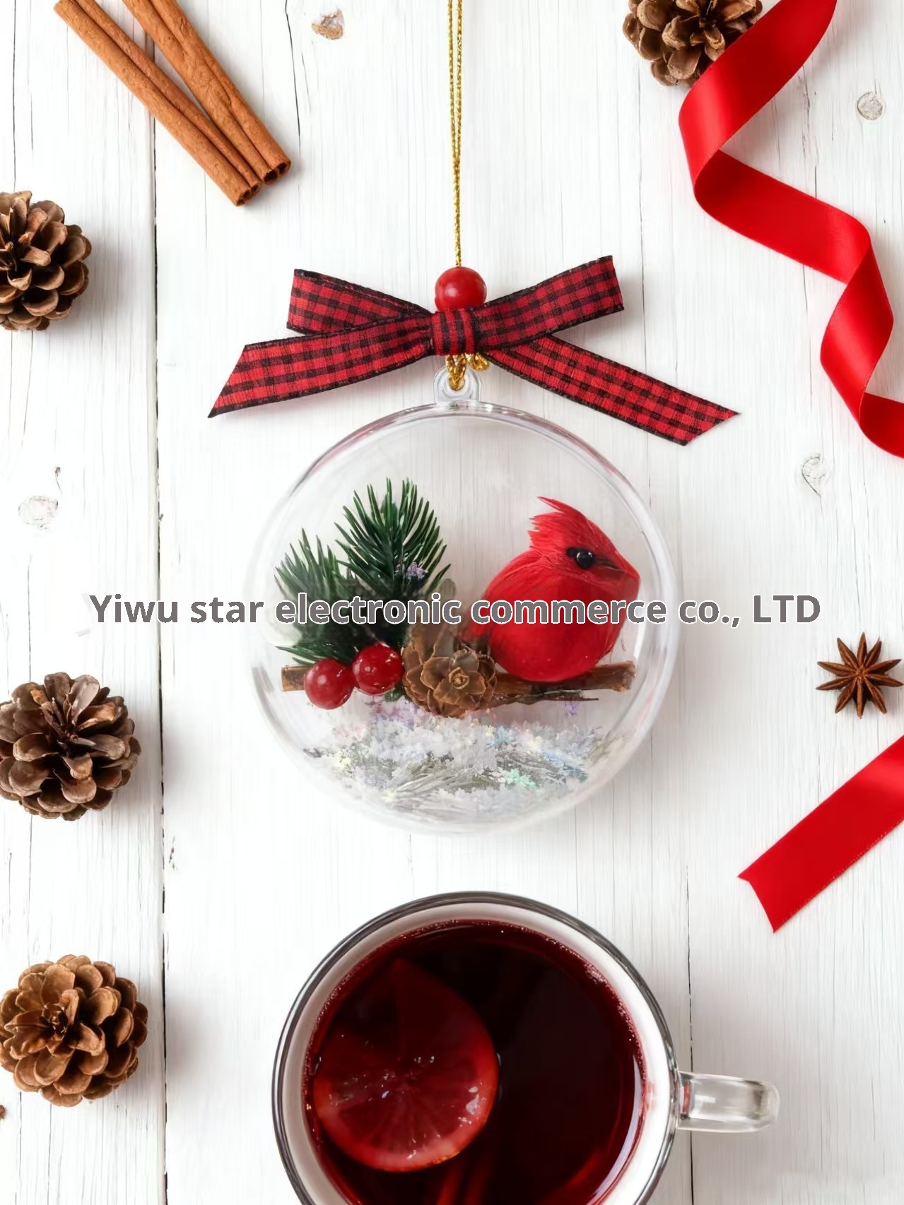 Lillian Cross-Border Tree Ornaments Transparent 3D Red Simulation Robin Bird Decoration Ball Christmas_voghion.com