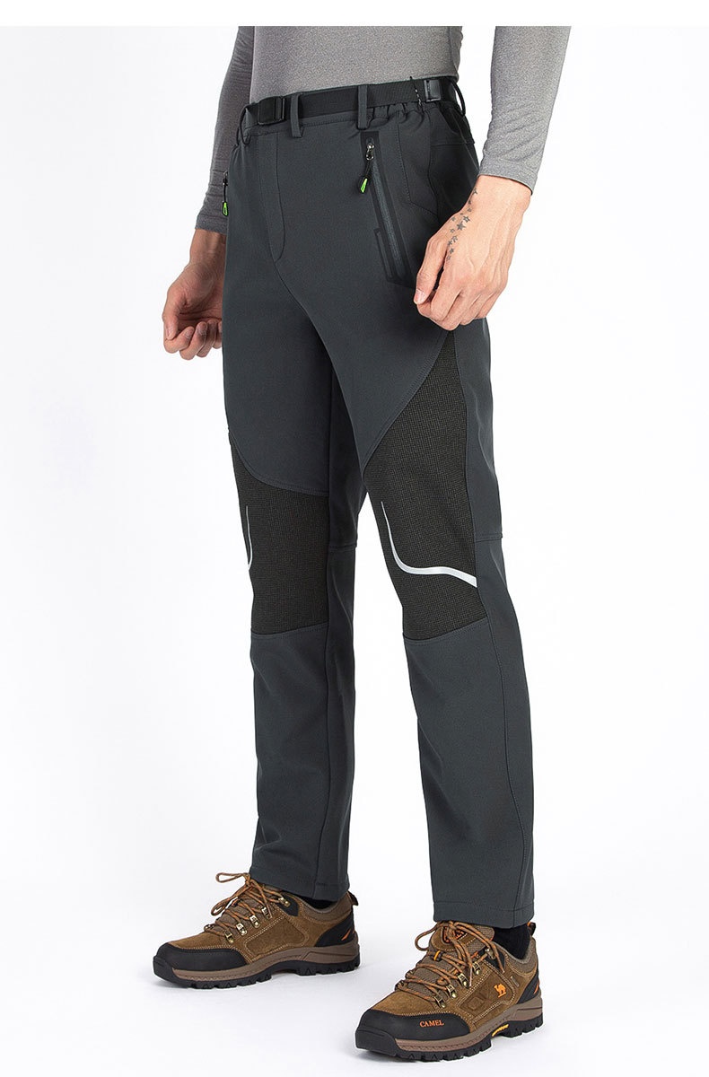 001 Plus Size Men's Outdoor Fleece Skiing Hiking Autumn Winter Thickened Warm Waterproof Wear-resistant Soft Shell Pants_voghion.com