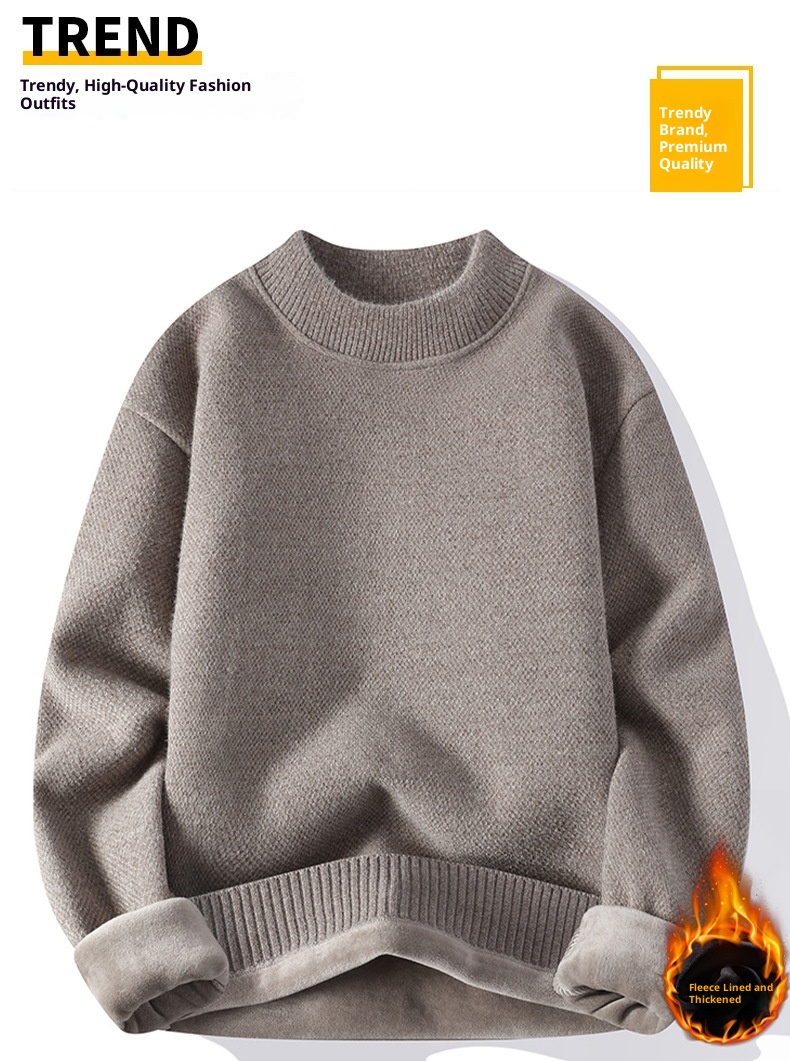 Maglione a collo alto da uomo all'ingrosso, foderato in pile, spesso, tinta unita, vestibilità ampia, casual, pile integrato, caldo_voghion.com