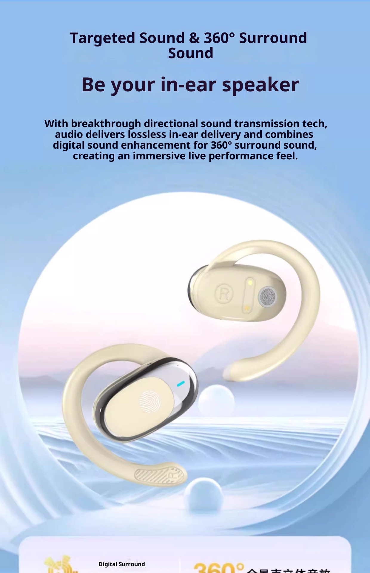 3c Cross-Border JM11 Bluetooth Wireless OWS Auricolari sportivi con cancellazione del rumore, gancio auricolare rotante, display digitale_voghion.com