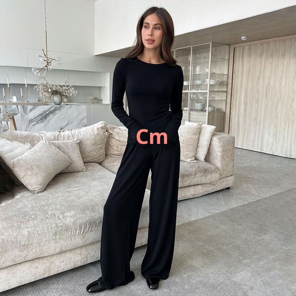 ChicShe Cross-Border Black Long-Sleeve Long-Pants Pajama Set European And American 2025 Spring New Knitted Pajamas Export Home_voghion.com