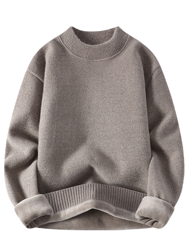 Maglione a collo alto da uomo all'ingrosso, foderato in pile, spesso, tinta unita, vestibilità ampia, casual, pile integrato, caldo_voghion.com