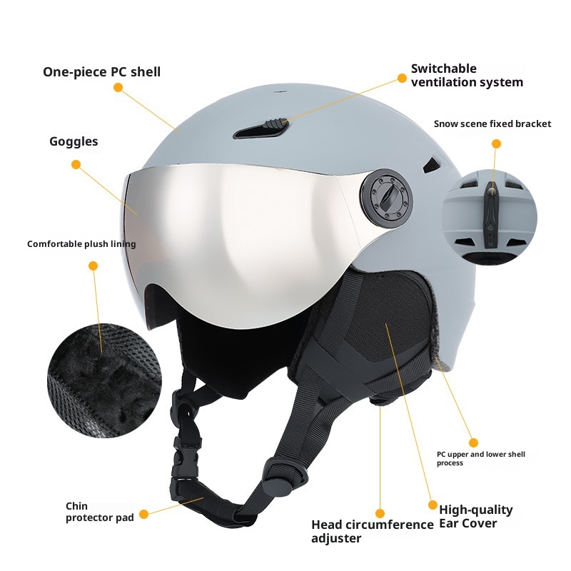 001 Ski Goggles Integrated Snow Helmet Unisex Outdoor Single And Double Board Anti-Collision Breathable 2024 New Anti-Fog_voghion.com