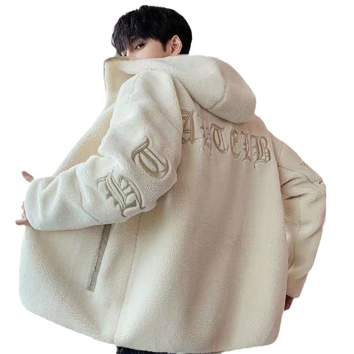 boy Lamb Wool Plush For Men, Autumn 2024 New Style, Particle Fleece Winter Coat, Trendy Brand, Fleece-Lined And Thickened_voghion.com