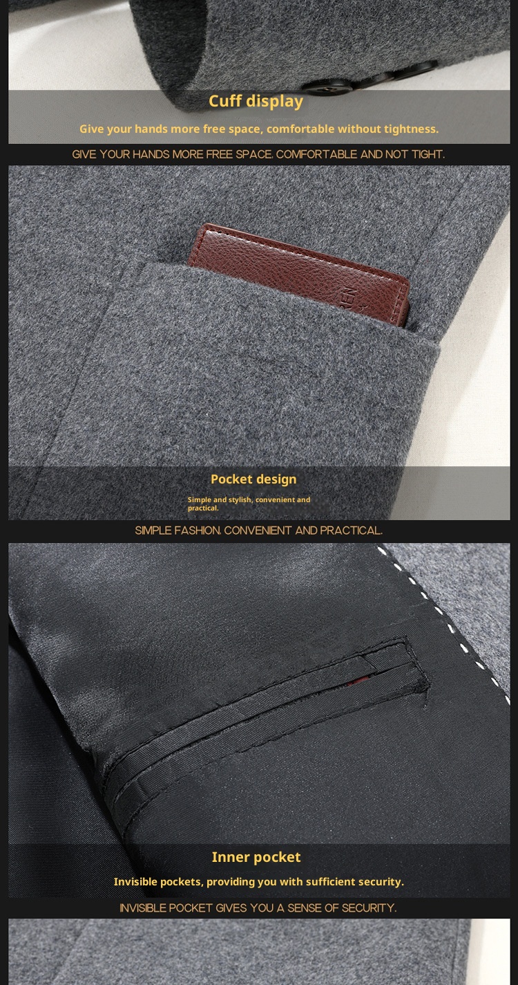 jongen Enkelzijdige kasjmierjas Herfst Winter Effen Kleur Korte Wollen Jas Herenpak Veelzijdig_voghion.com