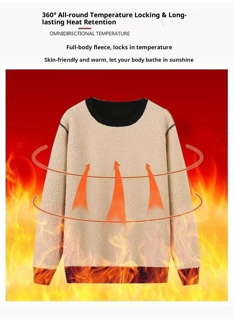 Felpa termica in lana di agnello per uomo, girocollo versatile, taglie forti, foderata in pile, ispessita, nuovo stile autunno inverno,_voghion.com