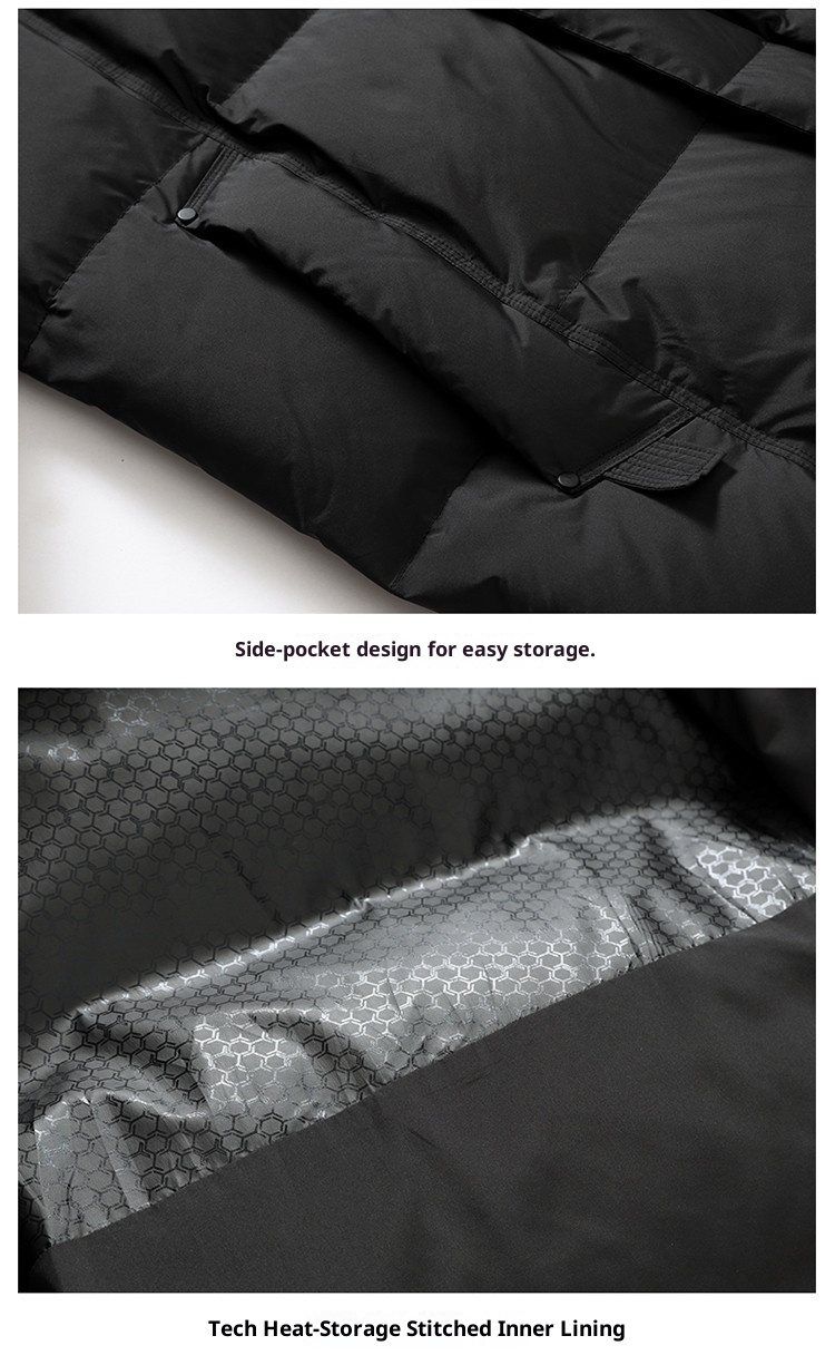 Winterjacke für Herren, Modell 2025: Lange, dicke, warme, weiße Daunenjacke mit Kapuze – perfekt für Männer mittleren Alters und Väter._voghion.com