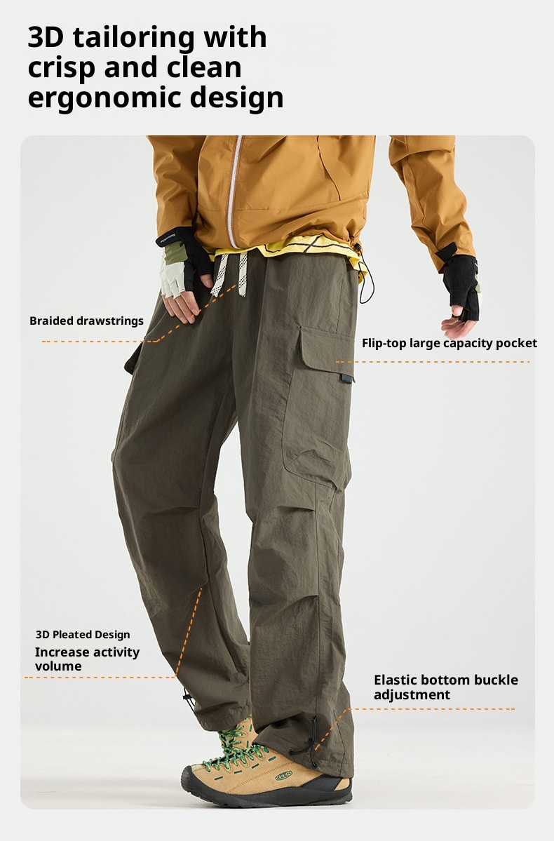 001 Mountain Style Outdoor Softshell For Men And Women, Windproof, Waterproof, Adjustable Long Loose Hiking Pants, Trendy_voghion.com