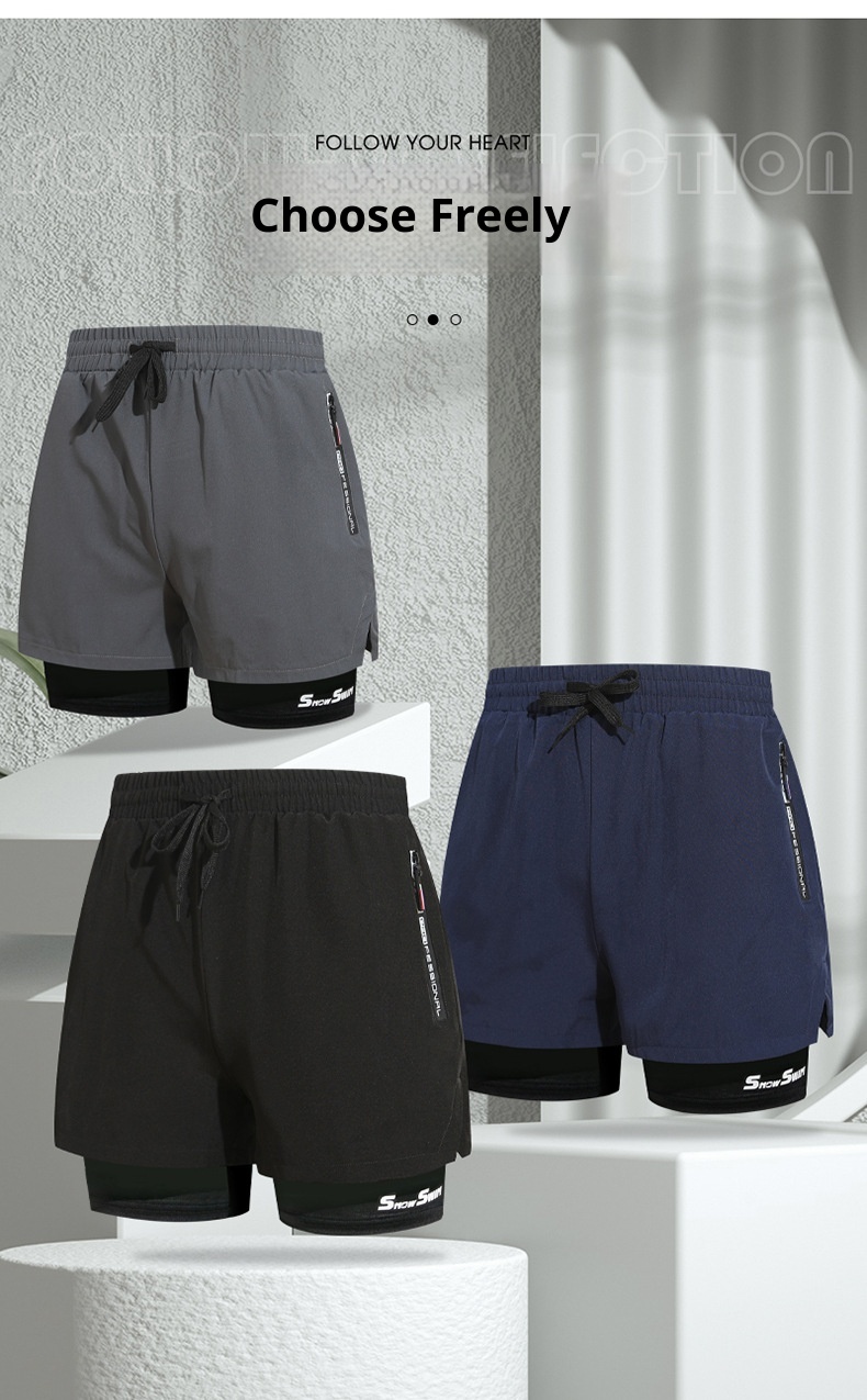 001 001 Herren Doppellagige Badehose, schnelltrocknend, Anti-Peinlichkeits-Badehose, Strandshorts, Badebekleidung für heiße Quellen, Set_voghion.com
