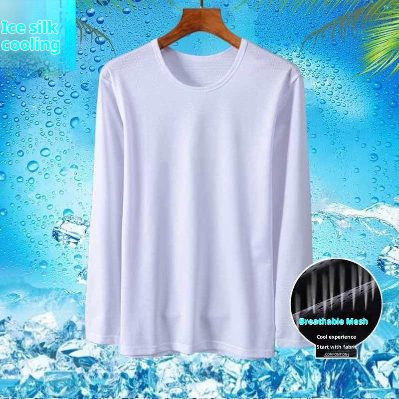 Langarmshirt für Herren, ideal für den Sommer, zum Schutz vor der Sonne, dünn, schnelltrocknend, sportlich, weiß, locker geschnitten, Übergröße, aus Eisseide_voghion.com