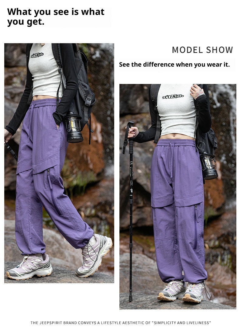 001 Purple Softshell For Women 2025 New Spring And Autumn Outdoor Windproof Hiking Petite Paratrooper Sports Cargo Pants_voghion.com