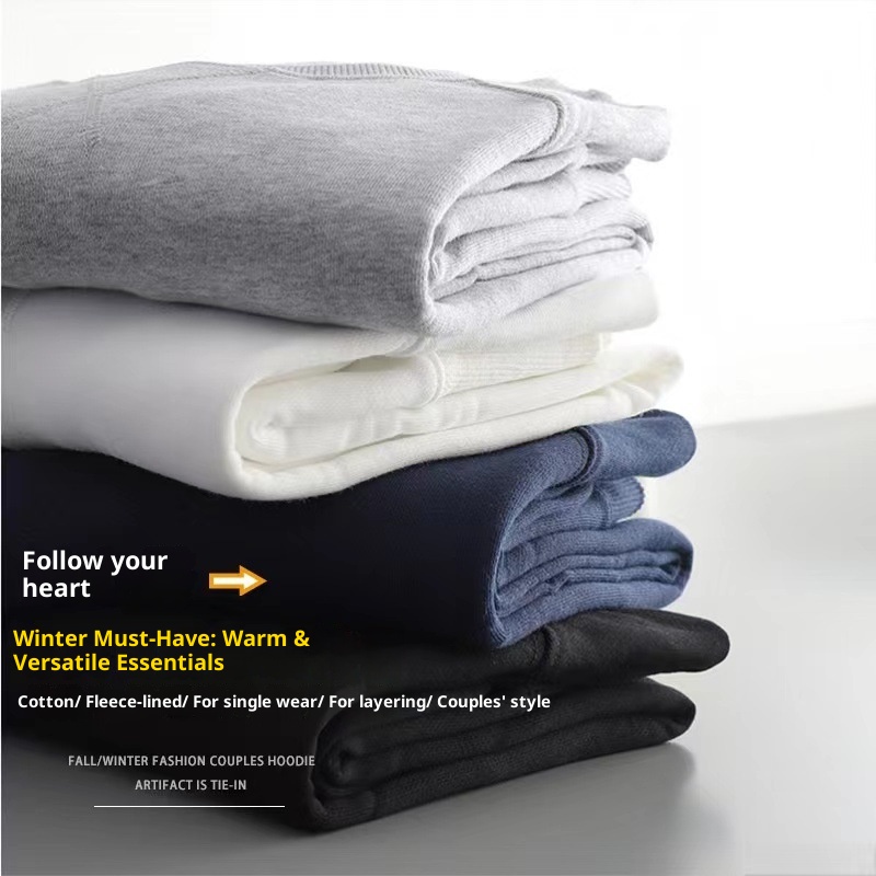 Sweat-shirt d'hiver en polaire épaisse pour homme, couleur unie, chaud, col rond, grandes tailles, coupe ample, impression personnalisée_voghion.com