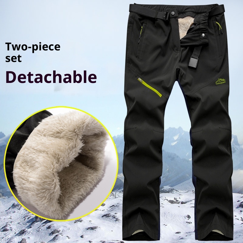 001 Outdoor Softshell For Men Women, Autumn And Winter Fleece-Lined Thickened Detachable Liner Warm Hiking Pants_voghion.com