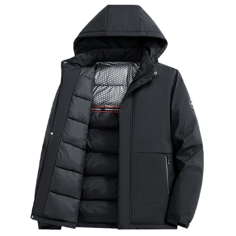 Jaqueta masculina de inverno com capuz, estilo softshell, em algodão espesso com grafeno._voghion.com