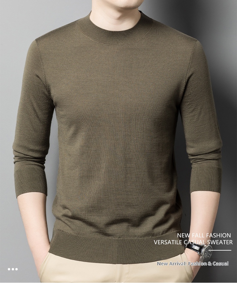 Maglione da uomo in lana lavorata a maglia a collo alto, sottile e lavabile in lavatrice, di alta qualità, per uomini giovani e di mezza età_voghion.com