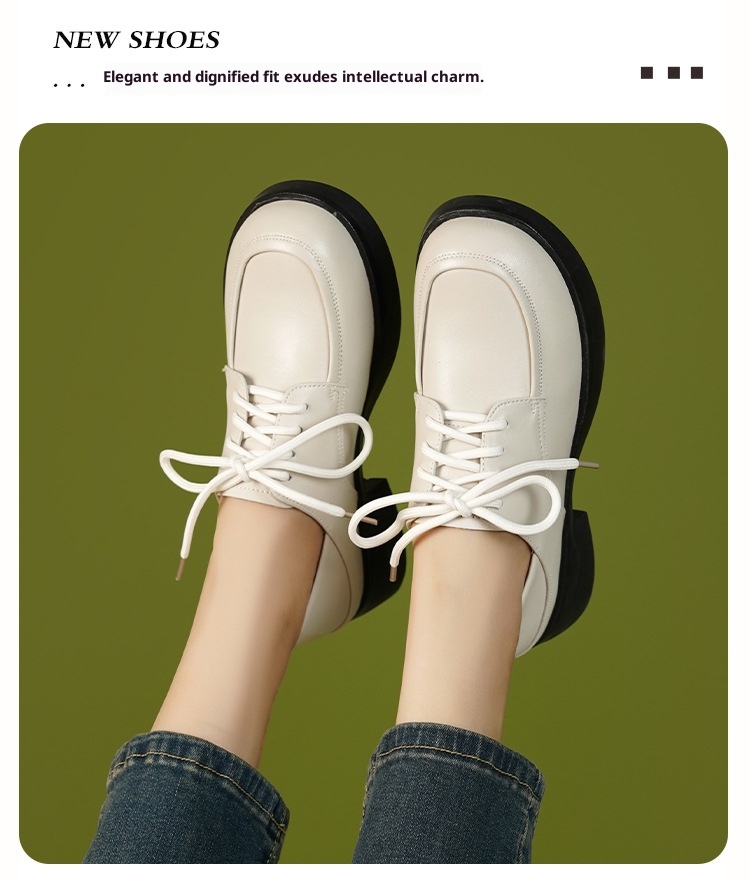 Mocassini in vera pelle con suola spessa 2024, nuovi modelli primaverili in stile britannico, scarpe basse versatili con tacco grosso e lacci per donna_voghion.com
