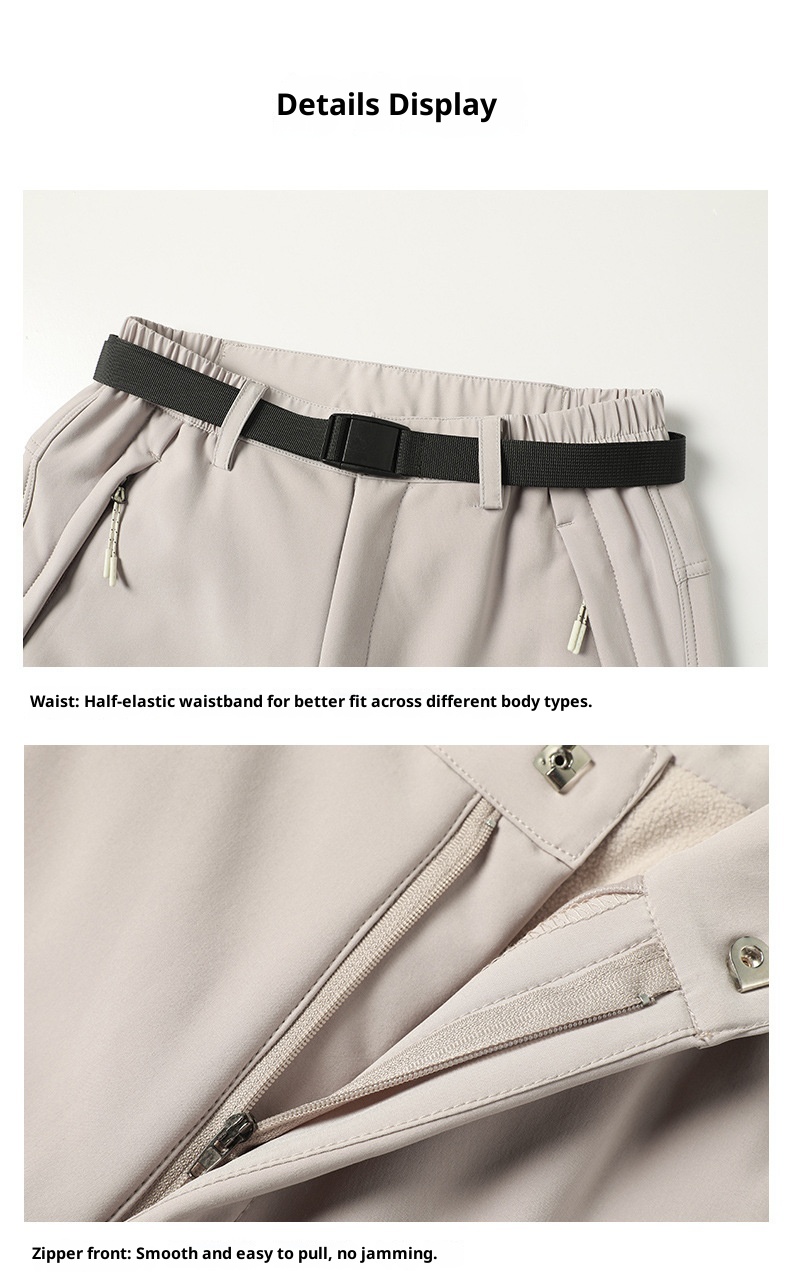 001 Winddichte und wasserdichte, mit Thermofleece gefütterte, dicke, lange Softshell-Wanderhose für Damen und Herren, Herbst und Winter_voghion.com