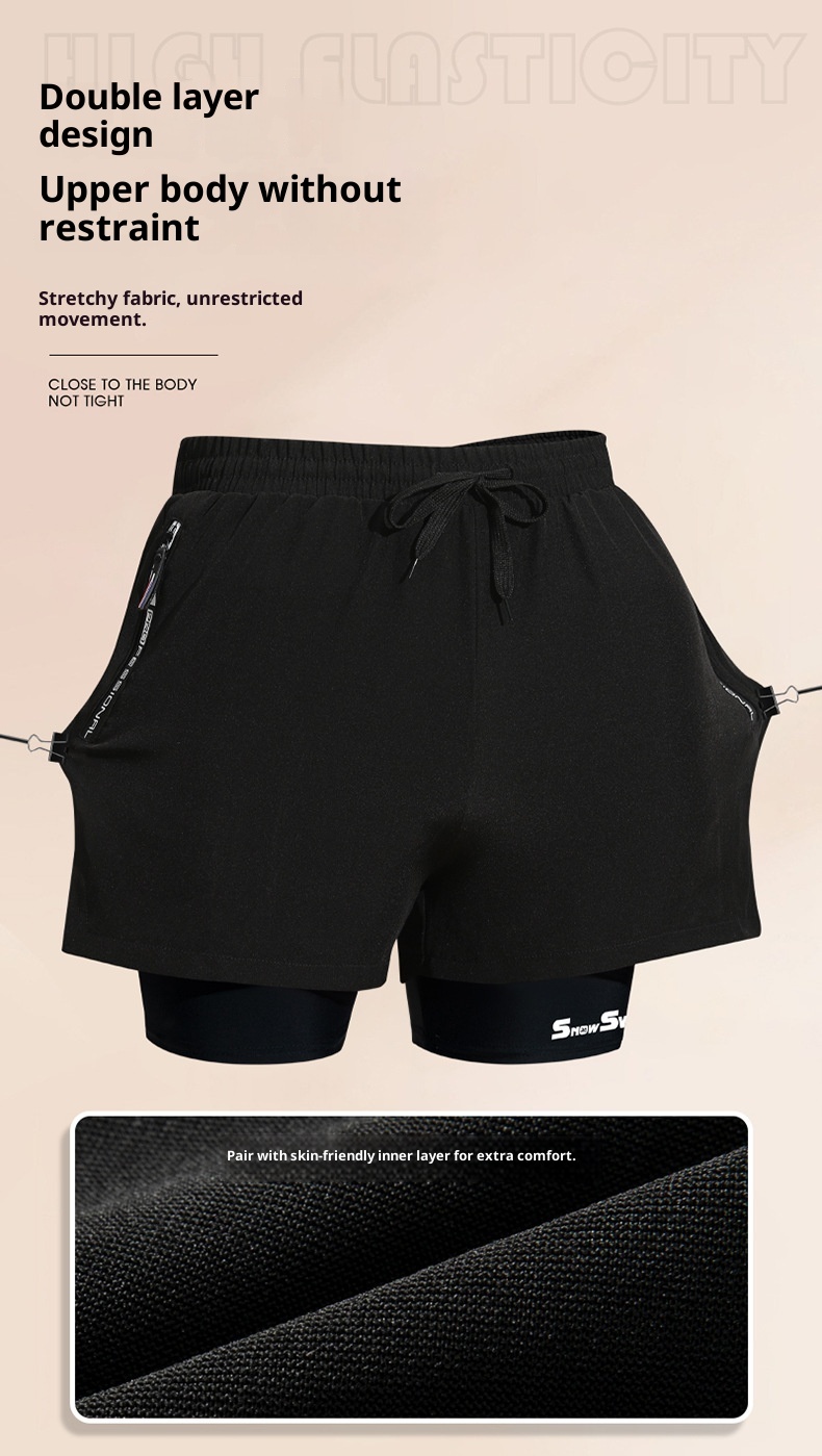 001 001 Herren Doppellagige Badehose, schnelltrocknend, Anti-Peinlichkeits-Badehose, Strandshorts, Badebekleidung für heiße Quellen, Set_voghion.com