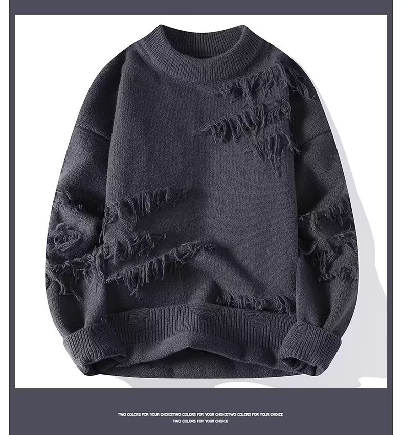 Maglione invernale da uomo alla moda, tinta unita, versatile, girocollo, manica lunga, strato di base spesso, stile giapponese, pigro_voghion.com