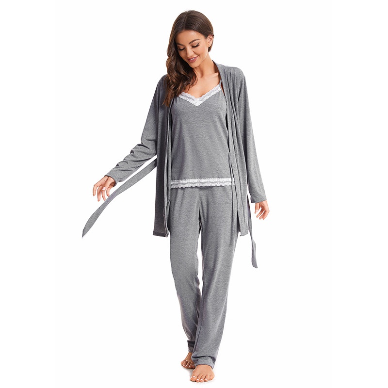 ChicShe Exclusive Cross-Border Women's Cotton Camisole Nightgown Three-Piece Set Homewear European And American Style_voghion.com