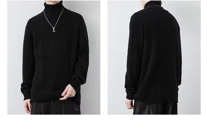 boy Tuleneck For Men Autumn Winter Simple Solid Color Trendy Brand Knitted Slim Fit Warm Turn-down Collar Sweater Base_voghion.com