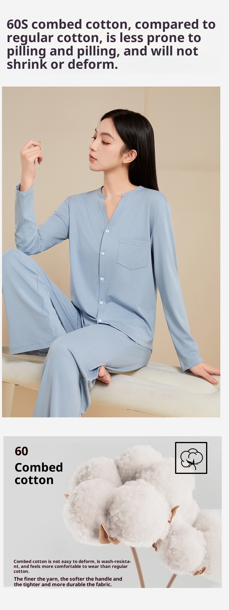 ChicShe Classe A Pigiama da donna in Tencel, traspirante, antibatterico, a maniche lunghe, autunnale, in cotone, per la casa, Xinjiang_voghion.com