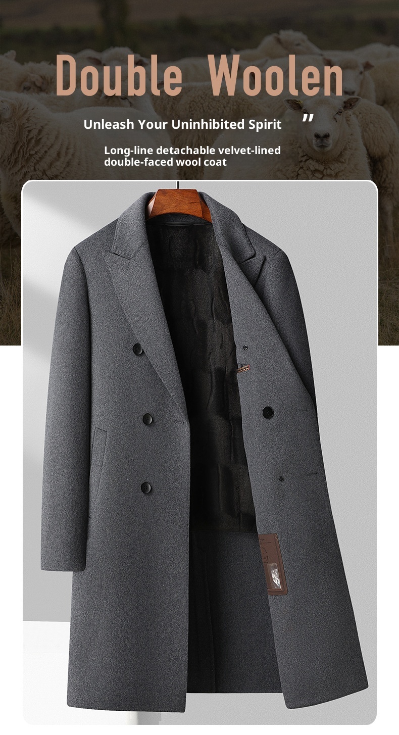 boy 100% Double-Breasted Over-the-Knee Long 2025 Autumn Winter Velvet Lined Reversible Wool Coat For Men_voghion.com