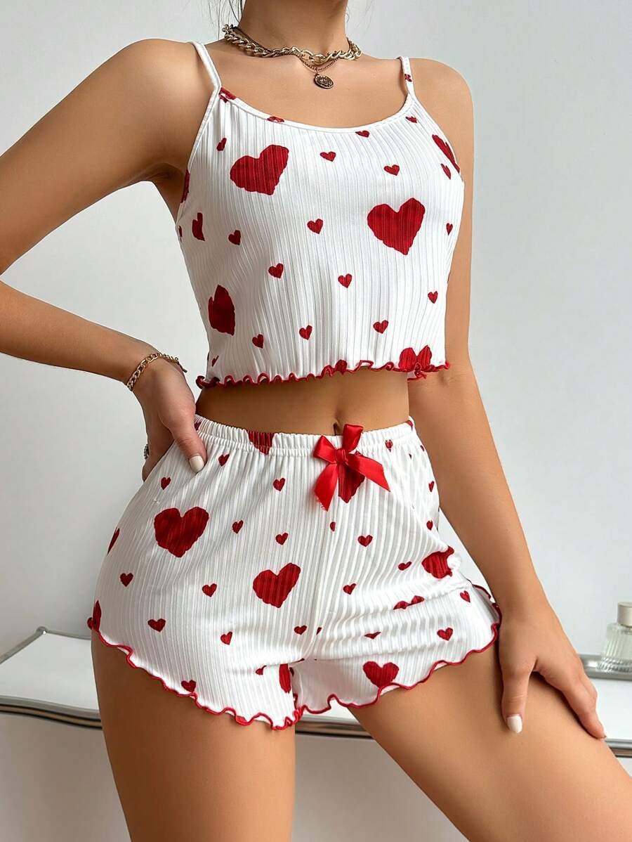ChicShe Cross-Border Women's Homewear Heart Print Camisole Shorts Casual Ribbed Wearable European And American Style Pajamas_voghion.com