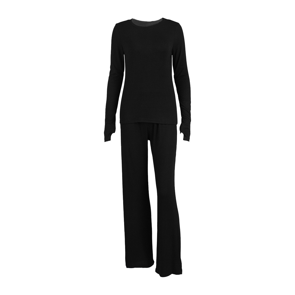 ChicShe Cross-Border Black Long-Sleeve Long-Pants Pajama Set European And American 2025 Spring New Knitted Pajamas Export Home_voghion.com