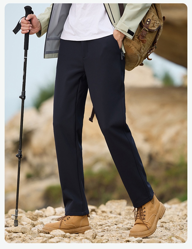 001 JHOD351624 Pantaloni dritti elasticizzati antivento impermeabili foderati in pile, spessi e caldi_voghion.com