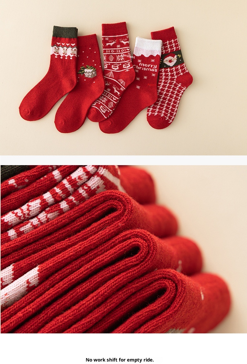 Lillian Cross-Border Trade Dames Mid-Calf Kasjmier Warme Verdikte Dames Kerst Rode Nieuwjaarssokken_voghion.com