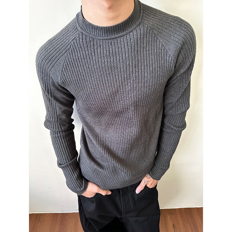 ragazzo MADEEXTREME Maglione largo a coste Old Money Slim Fit Manica lunga Strato base Girocollo Unisex_voghion.com