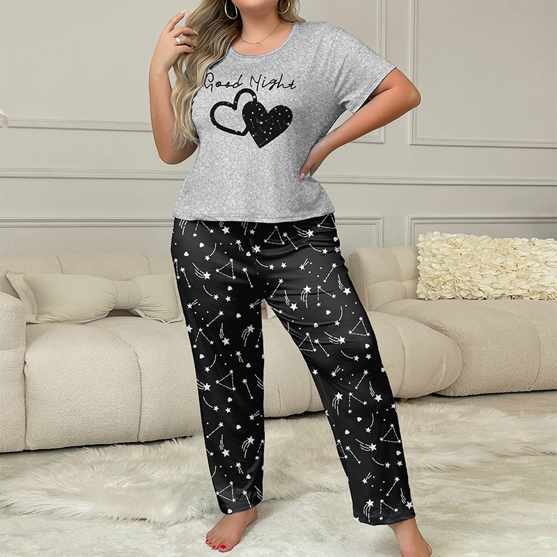 ChicShe Europäische und amerikanische grenzüberschreitende, heiß begehrte Hauskleidung aus Milchseide mit kurzen Ärmeln und langen Hosen in Übergrößen für Damen_voghion.com