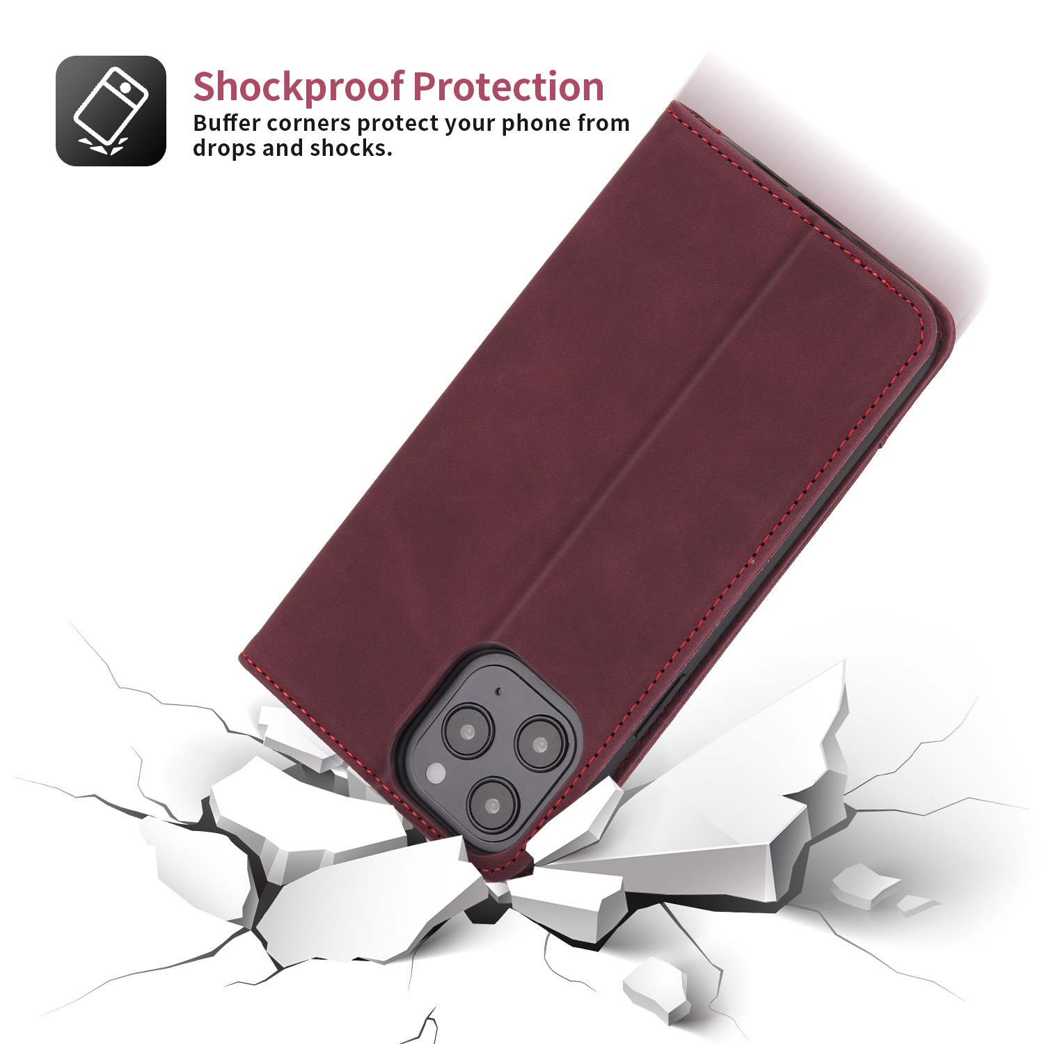 Custodia a portafoglio in pelle con slot per schede NFC e flip cover in PU con effetto pelle al tatto, adatta per iPhone 12 P40_voghion.com