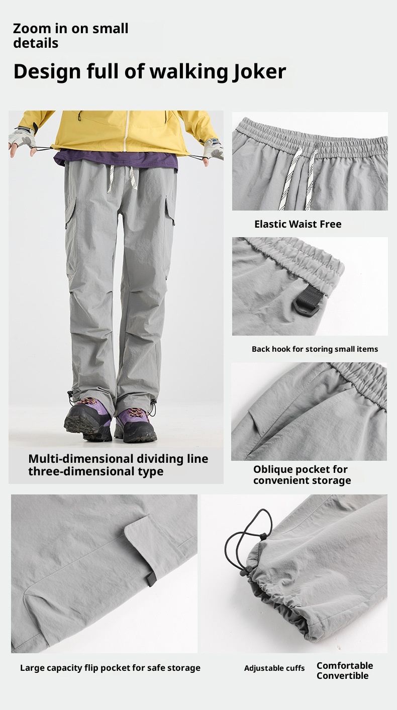 001 Mountain Style Outdoor Softshell For Men And Women, Windproof, Waterproof, Adjustable Long Loose Hiking Pants, Trendy_voghion.com