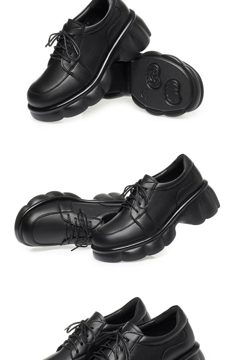 Mocassins femininos genuínos de sola grossa, estilo britânico, com salto baixo e cadarço, modelo primavera/outono 2024._voghion.com