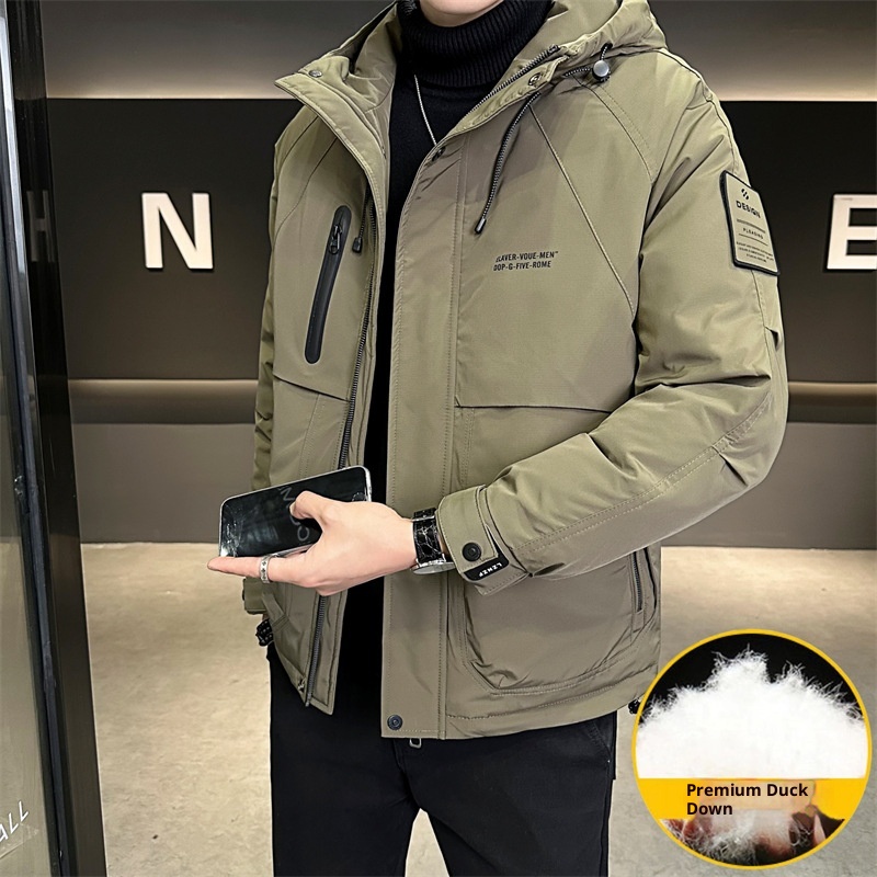Winterdaunenjacke im gleichen Stil für Herren, trendige Marke, attraktive Kapuzenjacke, Arbeitskleidung, dicker, warmer Mantel_voghion.com