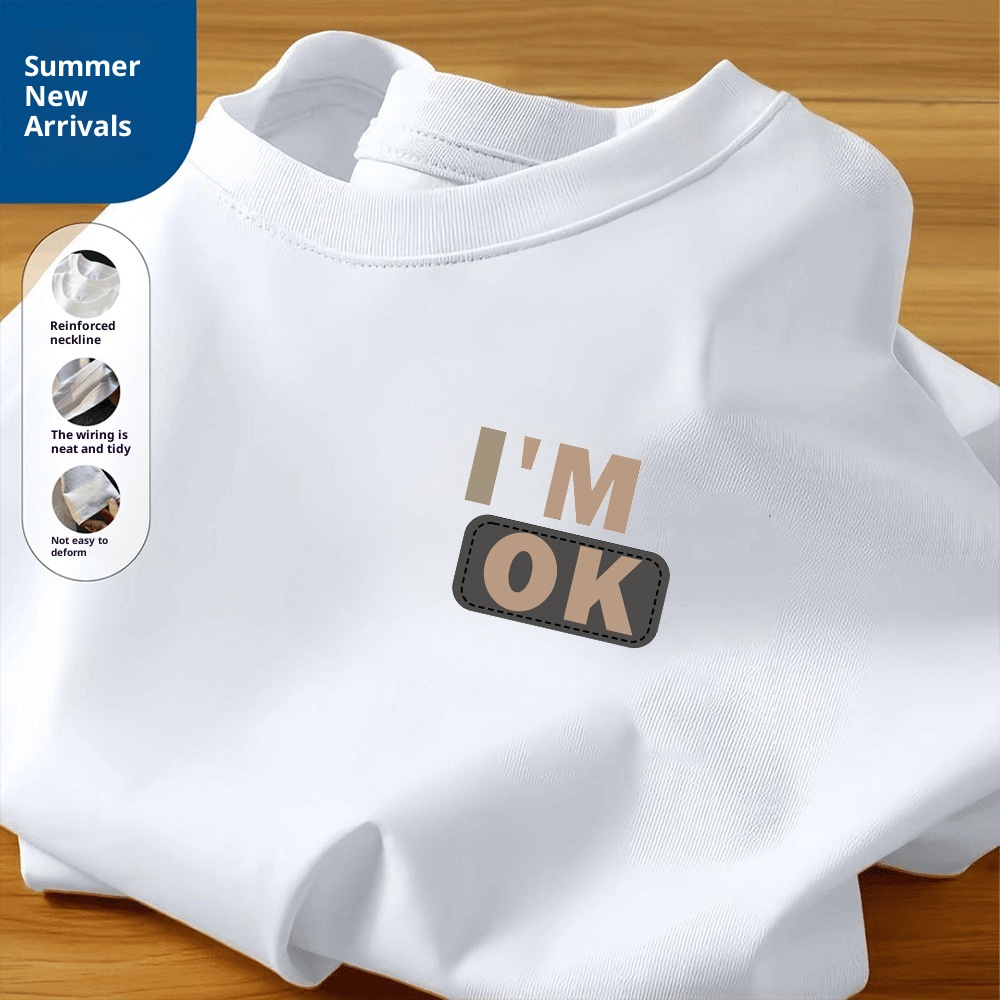 Maglietta casual da uomo in cotone, corta, stile americano, con stampa, a maniche corte, strato di base, girocollo, vestibilità ampia_voghion.com