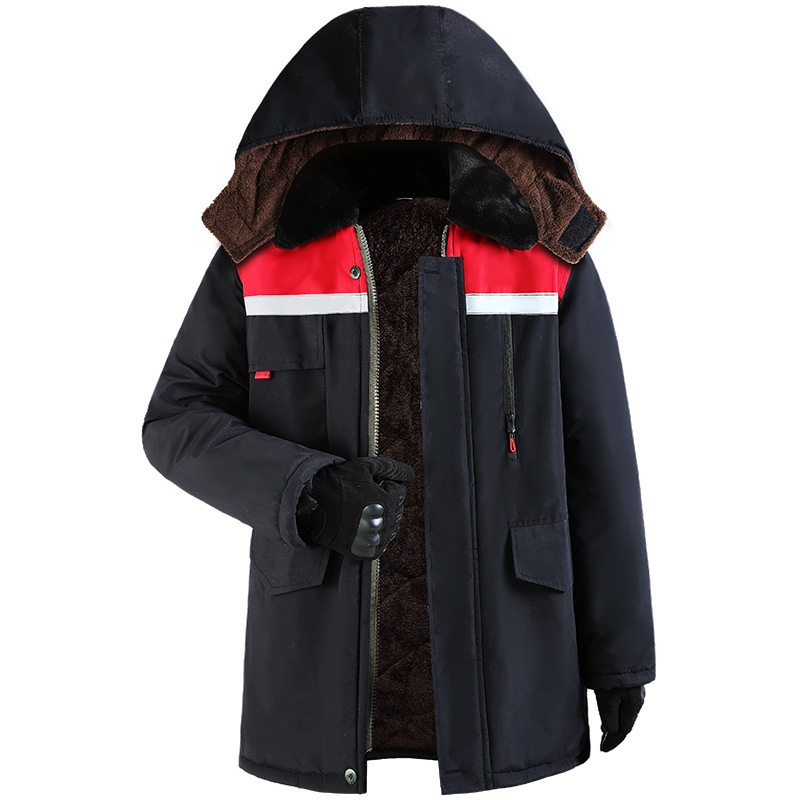 boy Reflective Strip Large Pocket Fleece Lined Thickened Warm Workwear Jacket Men's Wear-Resistant Windproof Waterproof_voghion.com